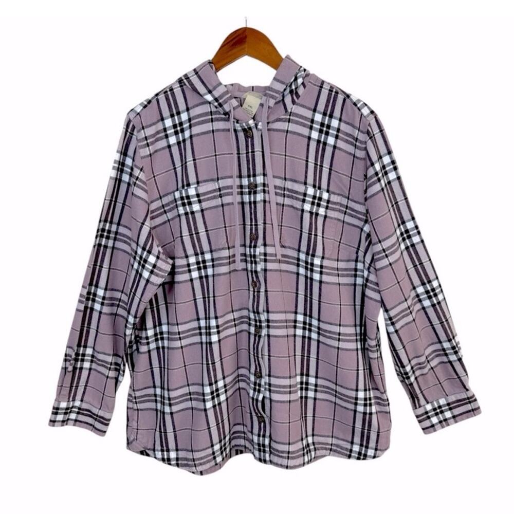 DULUTH Bundle of 2 Pcs Women’s Sz XXL Plaid Hooded Classic Shirt Down Up Purple - Picture 2 of 14